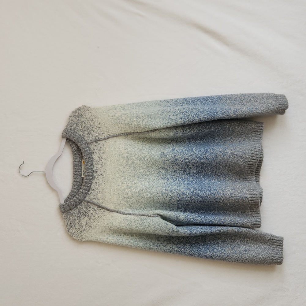 C&C California Large Grey, White, Teal, and Blue Striped Sweater